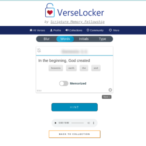 VerseLocker words page example for Genesis 1:1