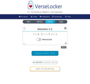 VerseLocker initials page example for Genesis 1:1