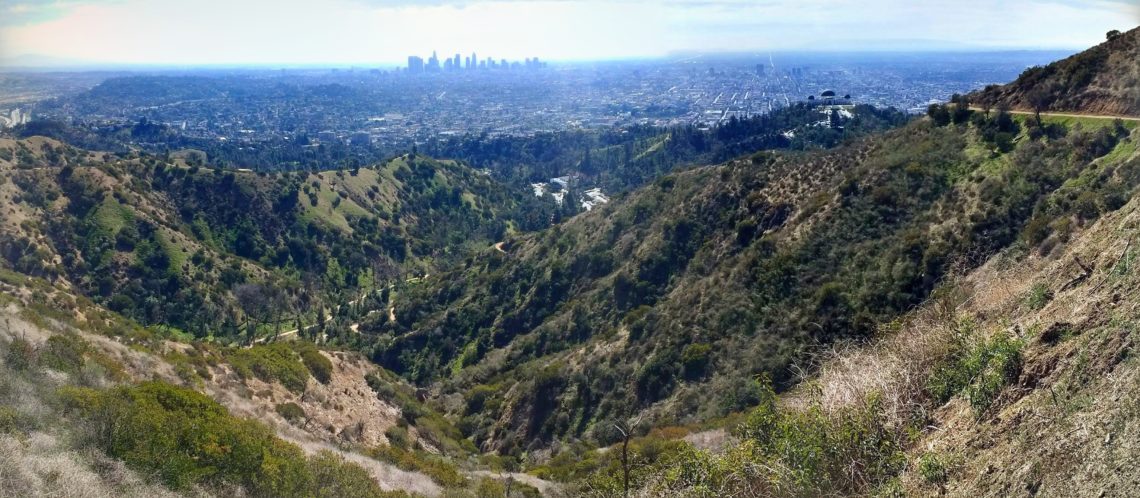 Mountains, valleys, and L.A. Skyline in the distance