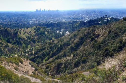 Mountains, valleys, and L.A. Skyline in the distance